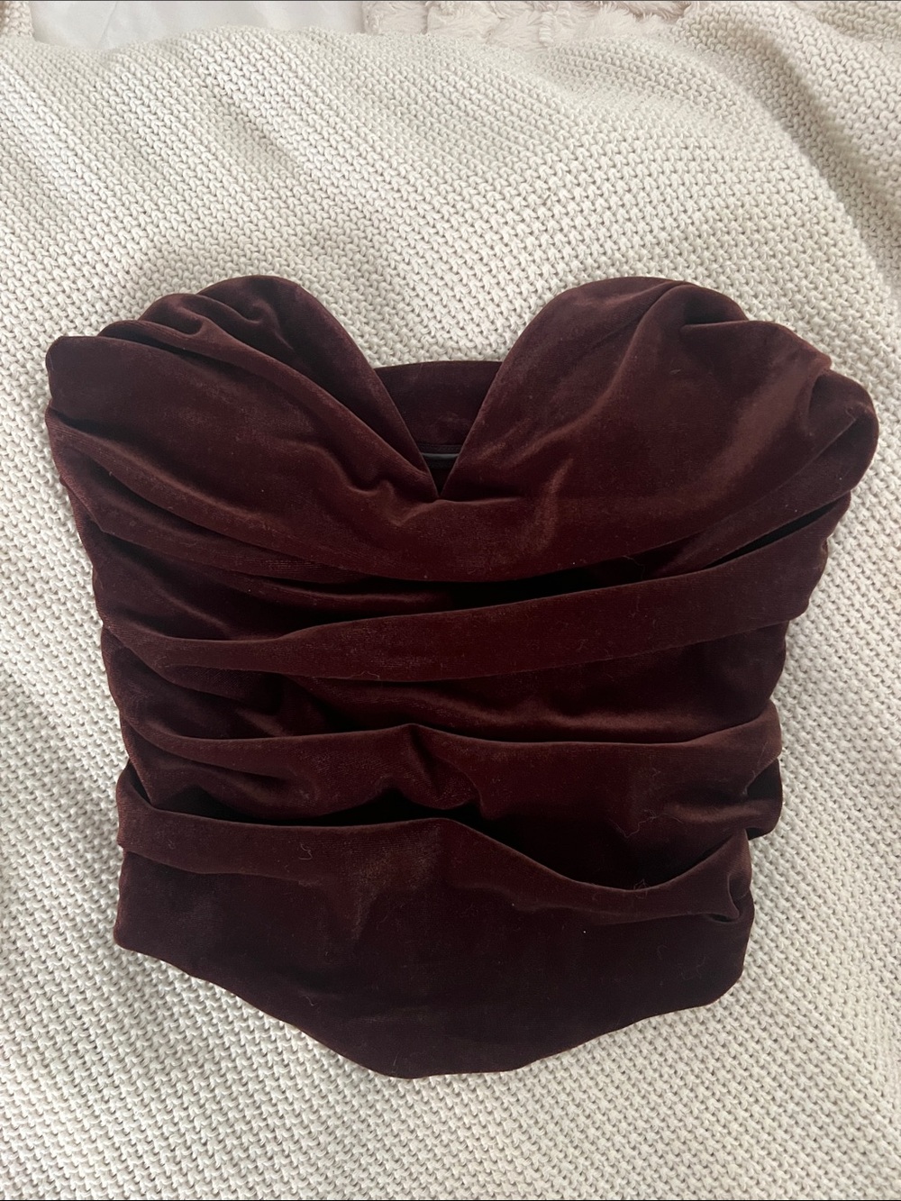 NWT 🤎 Strapless Velvet Ruched Bustier Top - Deep Brown - Picture 3 of 11